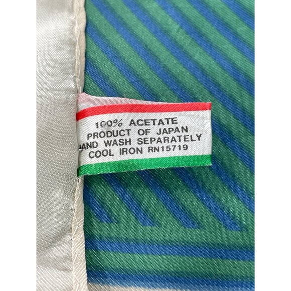 Vintage Morsly Striped Square Scarf Neck Wrap Acetate Green Blue Yellow White - Picture 4 of 5